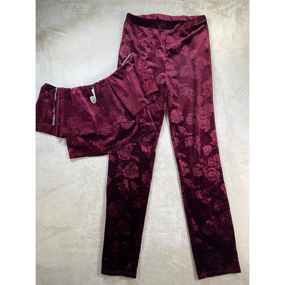 Vintage Womans Dead Stock Y2k Wine Velour Off the Shoulder Crop Top Pant Set L - Picture 3 of 16
